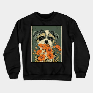 Shih Tzu Dog Flowers Photo Art Design For Dog Onwer Crewneck Sweatshirt